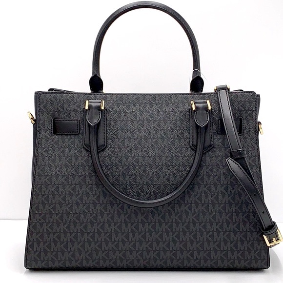 Michael Kors Hamilton Meidum Satchel Shoulder Crossbody Bag Black Multi color - Picture 7 of 16
